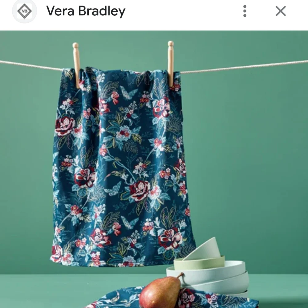 VERA BRADLEY ROSE TOILE DISH TOWEL SET (2) BNWT RETIRED 2022 1 SET LEFT